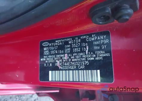 2017 Hyundai Accent Se z USA, uszkodzony, nr VIN KMHCT4AE7HU321975